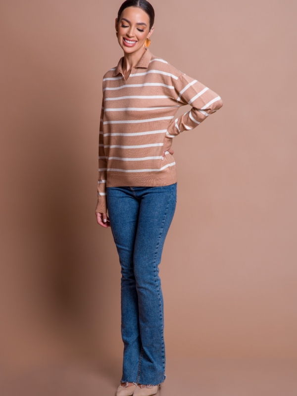 Blusa Vitoria - Bege com Branco